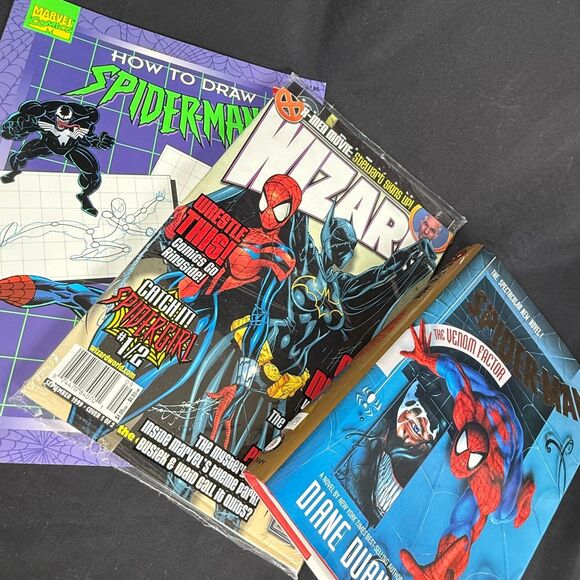 VTG Lot Of 3 Spider-man Books Venom Factor How To Draw Spider-girl Wizard Comic - Picture 1 of 12